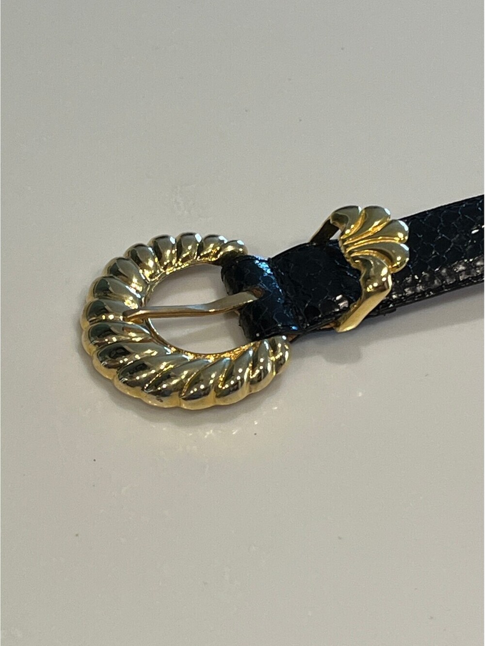 Vintage 90's Saks Fifth Ave Black Women's Snake Skin Belt W/ Ornate Buckle Sz L